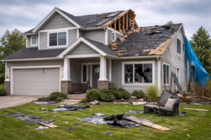 Storm damage to suburban home